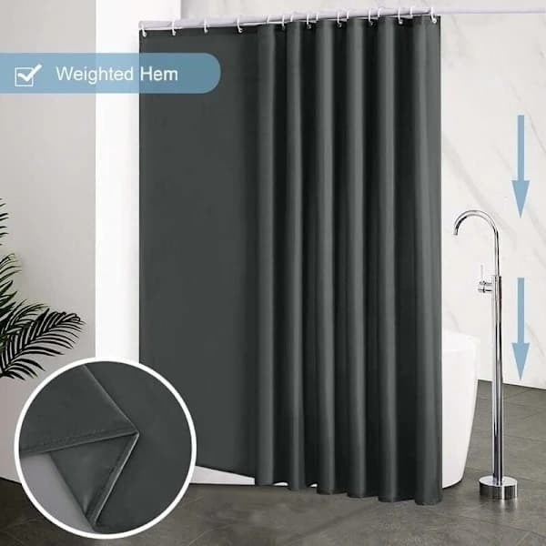 Extra stor viktad duschdraperi, mögelresistent polyester, 16 krokar för badrum, 240 x 200 cm, mörkgrå