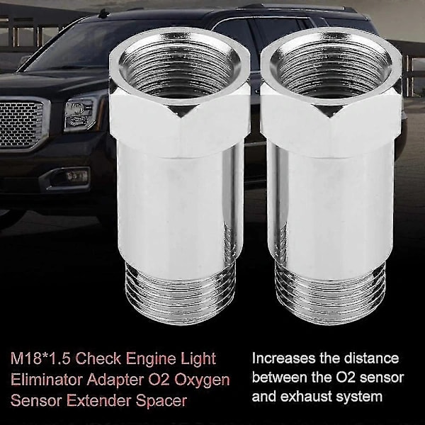 o2 sensor afstandsstykke + Ilt sensor 2stk 45mm M18*1.5 Check Engine Light Eliminator Adapter O2 Ilt sensor Forlænger Afstandsstykke Sølv