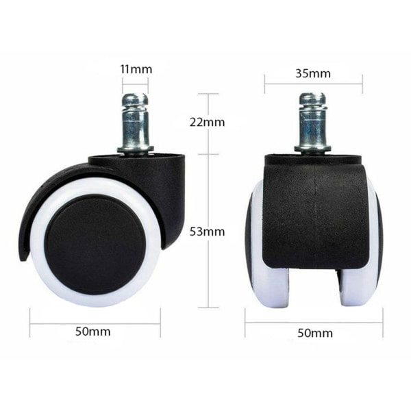 /Hc/5 kpl Pyörät toimistotuoliin - 11 mm Musta
