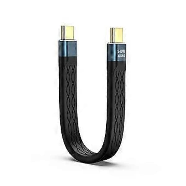 Kort USB4-kabel, 12,7 cm fladt fleksibelt USB Type C-kabel til Thunderbolt4/3, understøtter op til 40 Gbps dataoverførsel 240 W strøm, sort Black