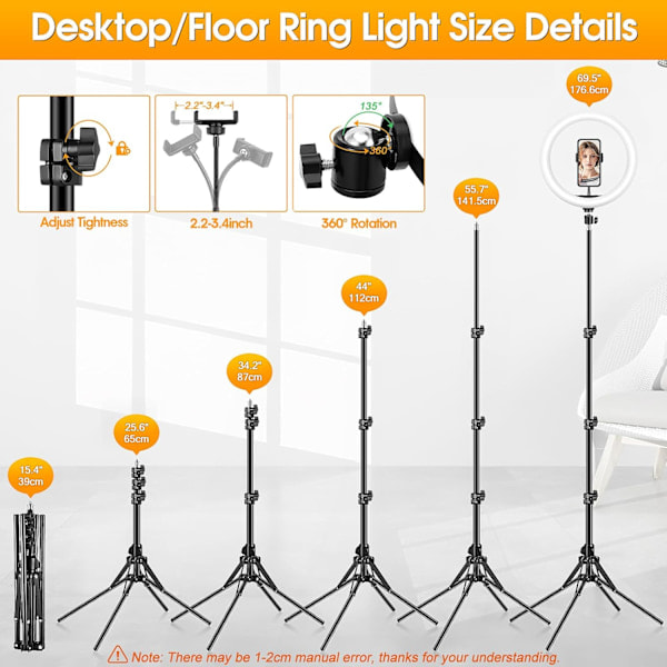 [NT] 11,5'' Ringlampe med Stort Stativ, Profesjonell Ringlampe med 40 RGB-moduser 13 Nivåer for Youtube/Sminke