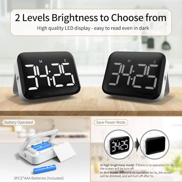Digitalt Køkkenur 4 Tommer Stort LED-Display Magnetisk Timer wi