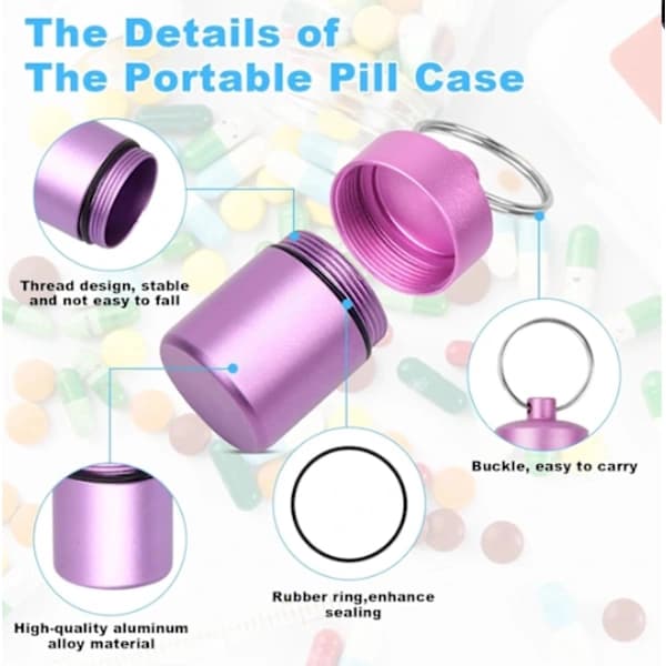 Small Travel Pill Case - 7 Compartments - Waterproof - Airtight
