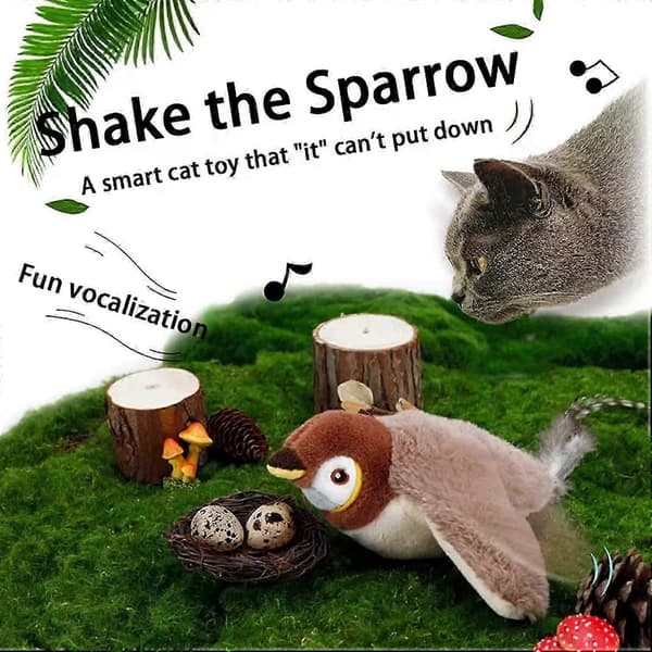 Interactive Cat Toy with Flapping Wings and Chirping Bird Sounds for Flight Play