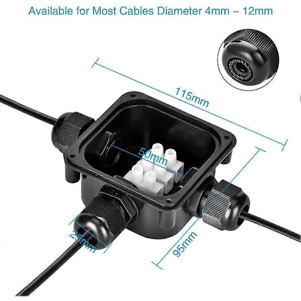 Sæt med 5 vandtætte samledåser IP68 230 V Sort