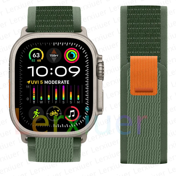 Trail Loop-armband för Apple Watch Ultra 2, 49 mm, 44 mm, 45 mm, 40 mm, 41 mm, 38 mm, 42 mm, 45 44 mm armband iWatch serie 8 9 7 6 5 3 se, militärgrön, militärgrön/NC/ 38 40 41mm army green