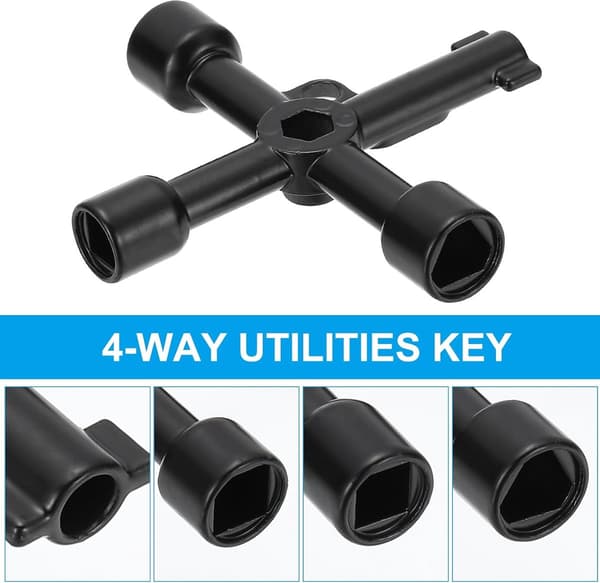 4-i-1 Universal Krydsnøgle Sæt, Zinklegering, Til Radiatorventiler, Vand- Og Gasmålere, Skabe, Elevatorer, Sort, 2-pak