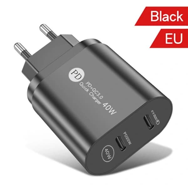 Hurtiglader Dual Port Stik SORT EU EU Sort EU-EU