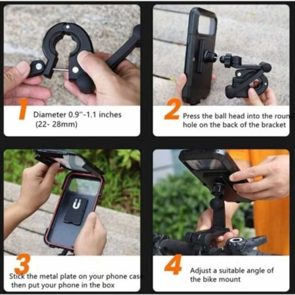 Vandtæt Telefonholder til Cykel, 360° Smartphoneholder til Scooter med Regnslag Telefonholder til Motorcykel/NC/