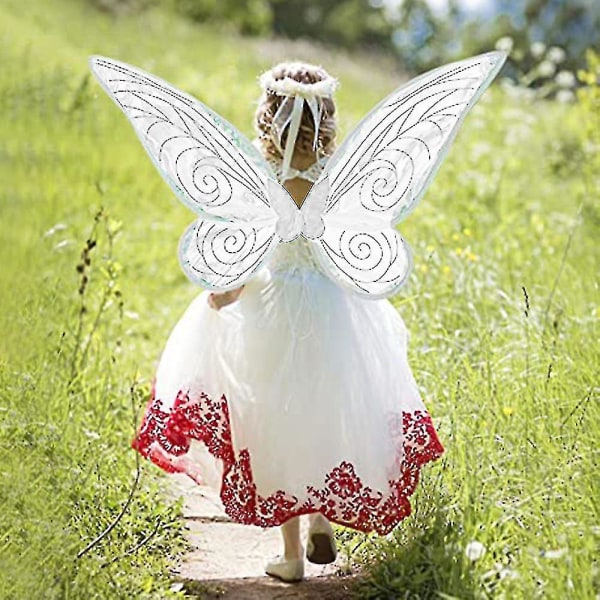 Barn Sparkling Sheer Fairy Wings Halloween Elf Fancy Dress Kostym White