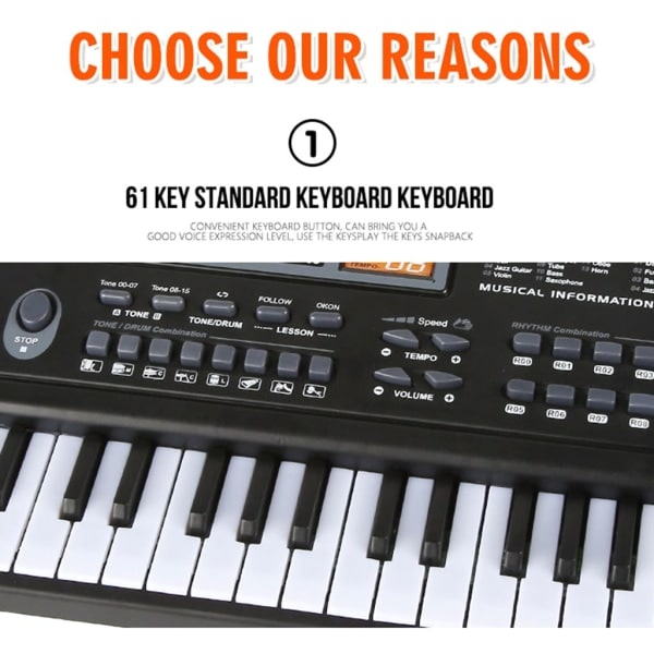 61 tangenter elektronisk orgel digitalt klaver keyboard med mikrofon børns musiklegetøj til børn - WELLNGS/NT/