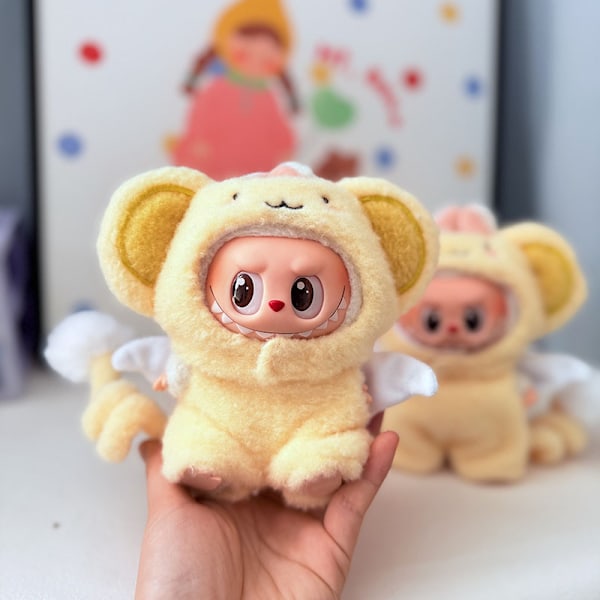 /NC/Labubu Kläder Ny Design Mjuk Söt Lockig Svans Apa Fluffiga Leksaker Kläder PVC Plysch Djur Stil med Tvinnad Svans för Dockor monkey