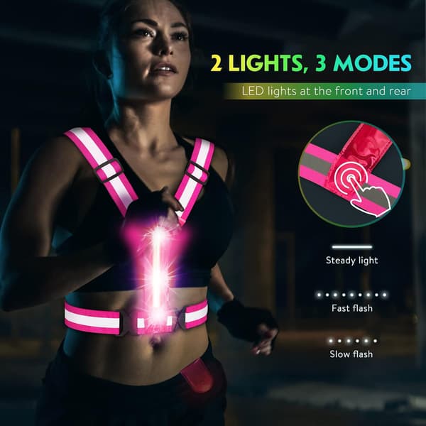 LED-reflexväst, USB-laddningsbar, justerbar midja/axel Pink