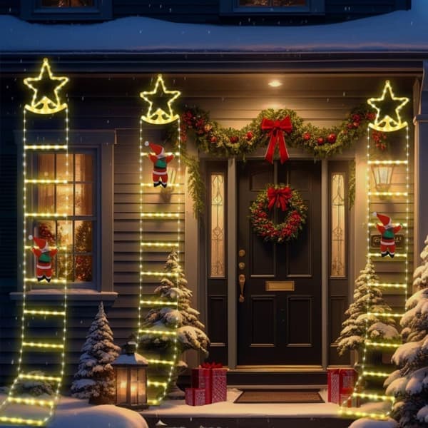 LED-julebelysning - Juletrappe med nisse - 8 blinkende moduser