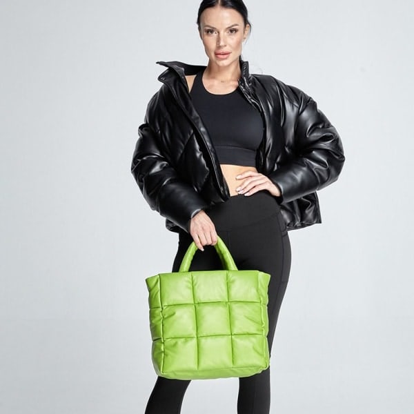 Handväskor för kvinnor Stor puffer tygväska LIME GREEN Limegrön