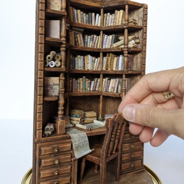 [NT] The Bay Library Miniatur bogreol ornament Charmerende dekorativ model gaver til bogelskere Bogkasser