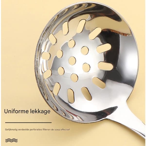 Steel Spoons with Bamboo Handle 2-Pack, Long Spoons for Soup, Colander for Kitchen, Durable and Comfortable Kitchen Utensils