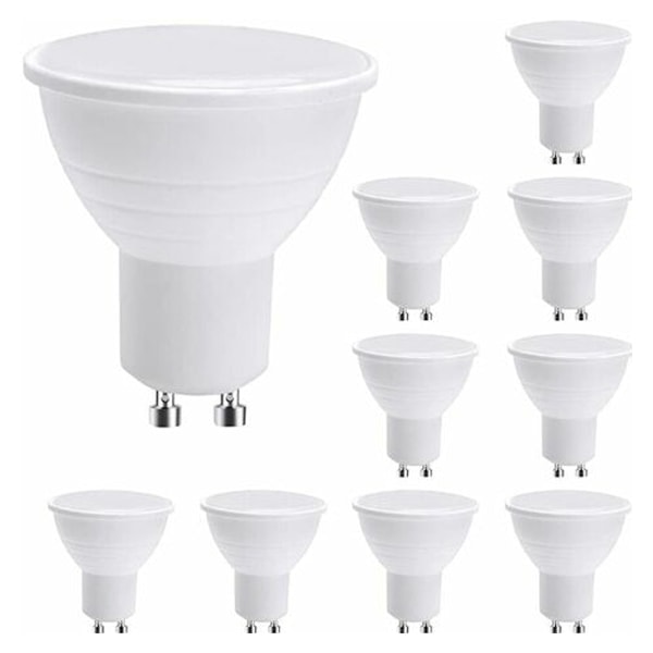 10-pack LED GU10-lampor, GU10 LED-lampor, 7 W kallvitt (motsvarande 50 W halogen), energibesparande lampa, stråle 600 lm 120° ej dimbar.