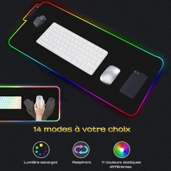 {NT}XXL Opplyst Gamer-musematte, Gaming-musematte med RGB LED-bakgrunnsbelysning, 78,5 x 30,5 x 0,4 cm
