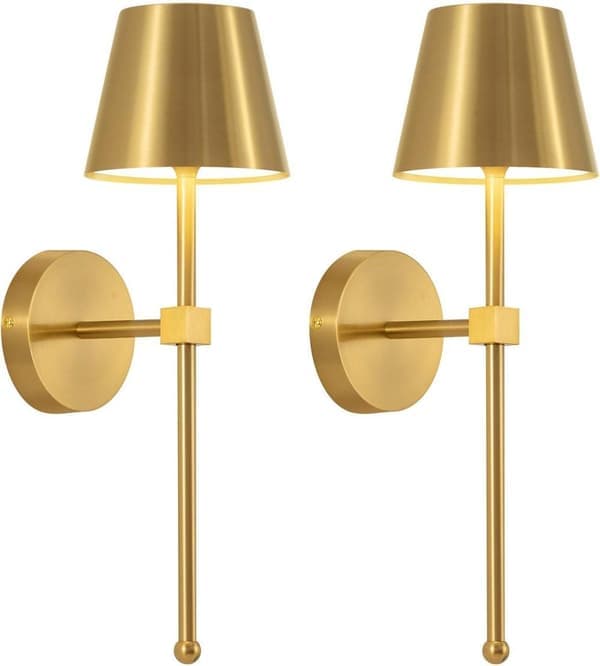 Wireless Wall Sconces 2-Pack, LED Lamps with Rechargeable Battery, Stepless Dimmable with Remote Control