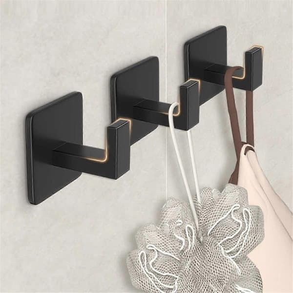 Square Towel Hook - Black Self-Adhesive Wall Hook Modern & Trendy Bathroom is Linked with Kitchen Black