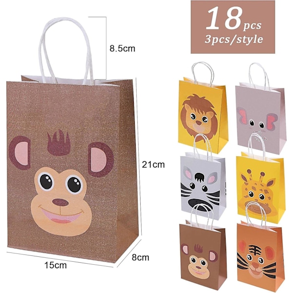 2024 Nya 18 st Djur Påsk Presentpåsar Presentpåse, Söta Djur Kraftpapperspåsar med Handtag, Barnkalaspåse Barnfest Papperspåsar (21 * 15 * 8CM)