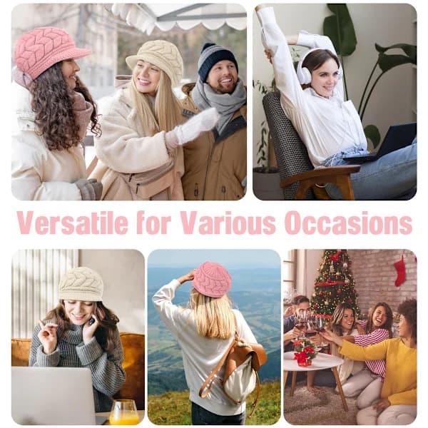 Varm stickad mössa - 2-delat set - Dam vinter - lös passform - mössa - utan brätte (stil B)