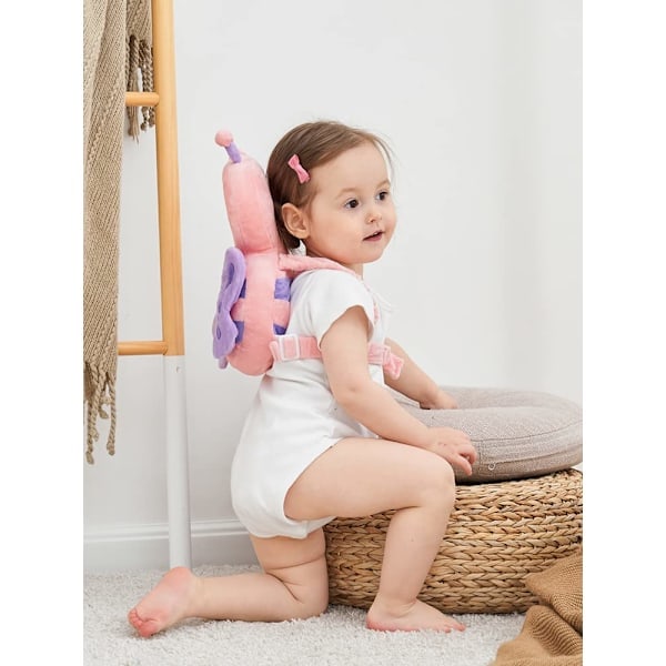 Toddler Baby Huvudskydd Kudde Ryggsäck Slitage, Rosa Fjäril