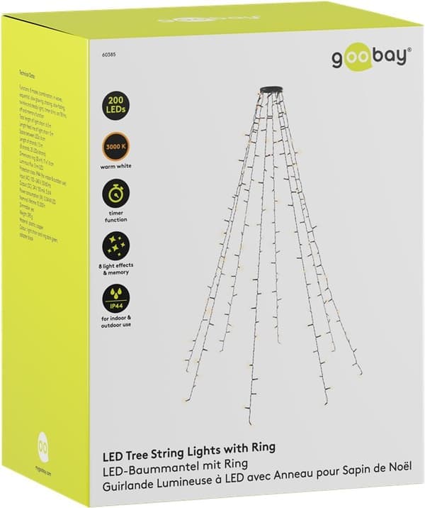 200 LED Överkast Julgransbelysning med Ring, 8x 1,5 m