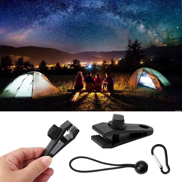 30x Presenningsklemmer Sæt – Teltkroge + Elastiske Snore – Sort