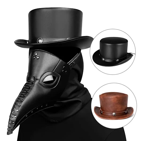 Steampunk flosshatt, magiker flosshatt, bowlerhatt, kunstlær