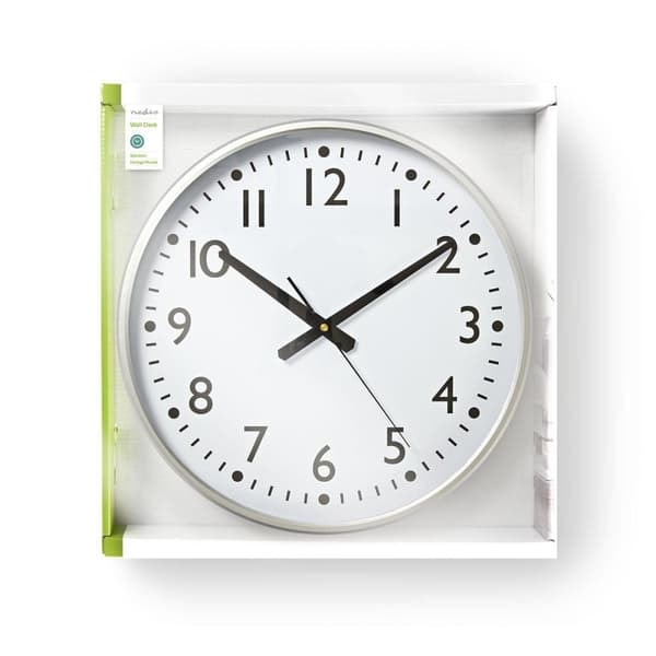 Veggklokke | Diameter: 380 mm | Plast | Sølv / Hvit_NN