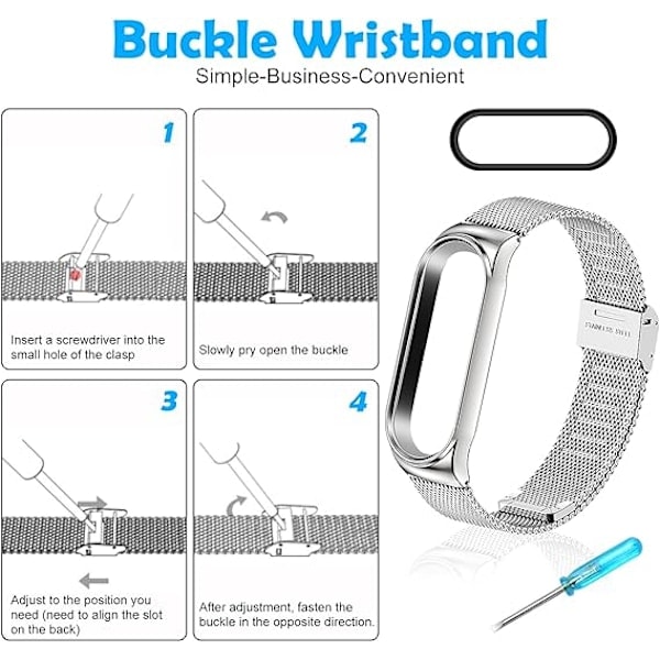 [NT] Hihna Xiaomi Mi Band 6/Mi Band 5/Mi Band 4/Mi Band 3:lle, 1 kpl säädettävä ruostumattomasta teräksestä valmistettu urheiluranneke, hopea