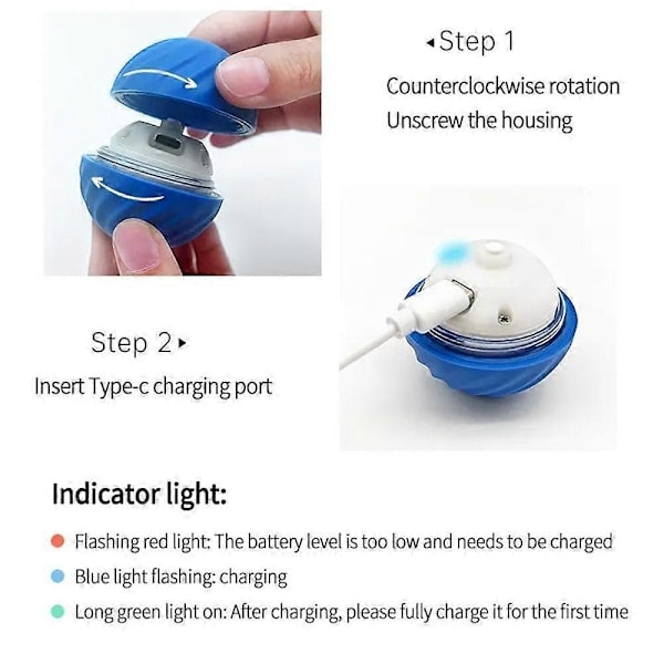 Automatisk selvrettende hundebold, smart interaktivt hundelegetøj, holdbar bevægelsesleg til hunde, automatisk rullende boldlegetøj, USB-opladelig Blå