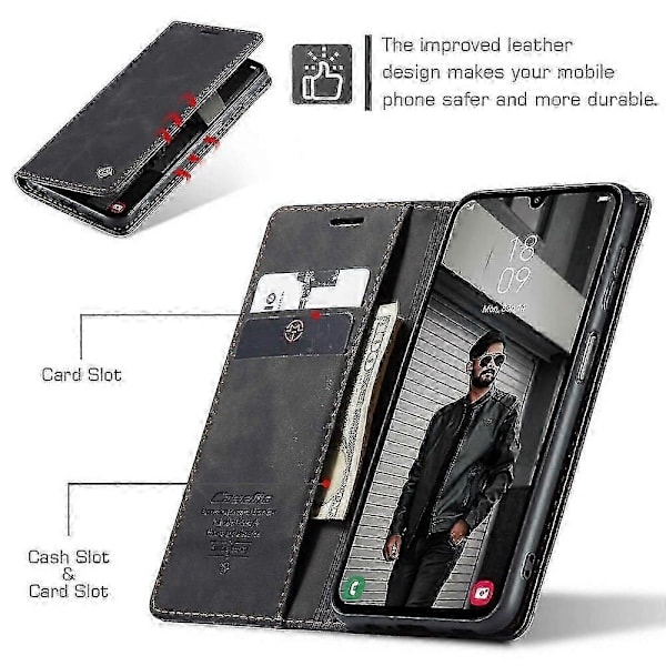 /NN/Kompatibelt Samsung Galaxy A16 5G/ A16 4G Etui CASEME 013 Serien Kortholder Stativ Læder Telefoncover_Gave til G Sort