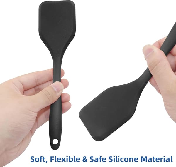 4-delt mini silikonspatelsett, fleksibel non-stick slisset serveringsspatel for brownies, småkaker, egg, baking og matlaging Black