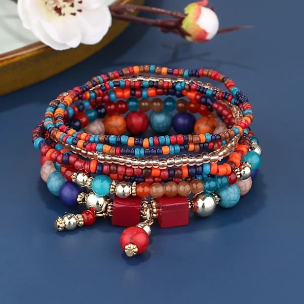 Flerlags turkis armbånd Turkise perler armbånd E E E