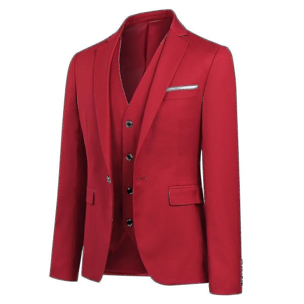 Herrkostym Business Casual 3-delad kostym blazerbyxor Väst 9 färger S Red