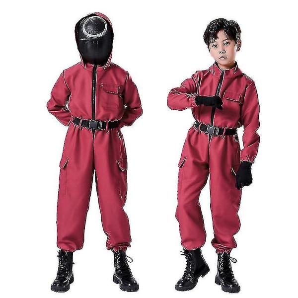 Barn Squid Game Kostym Cosplay Jumpsuit + Squid Game Mask Halloween Outfit Presenter Party 110 square