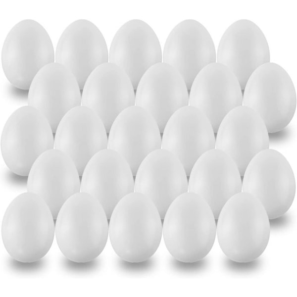 1 plastägg 6 cm 25-pack för pyssel och dekoration till påsk, vit