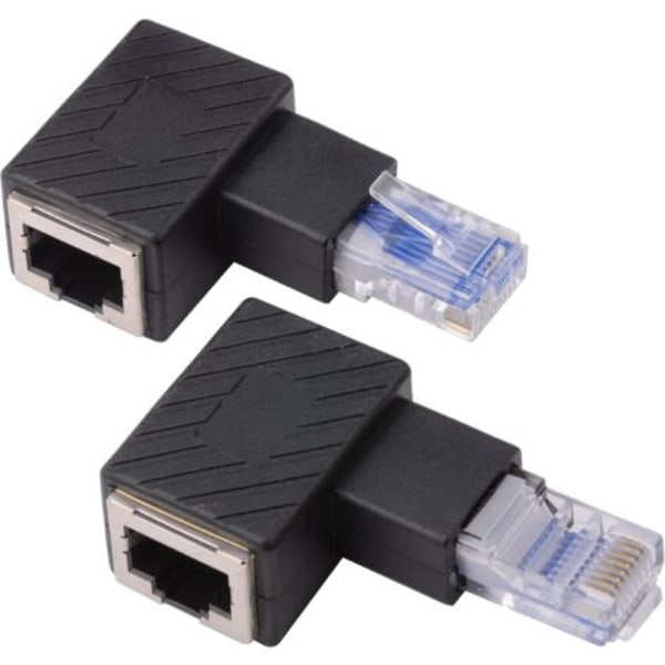 2 stk. 90 Graders Ethernet Adapter, Højre + Venstre Vinkel, RJ45 Stik til Stikdåse, Adapter, Skærmet, Netværks Patch Forbindelse, Kompatibel med Cat5 Cat6/NC/