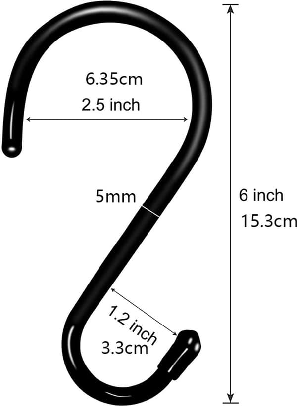 6-osainen S-koukku - koukut - säilytyskoukut - metallikoukut - rauta - musta