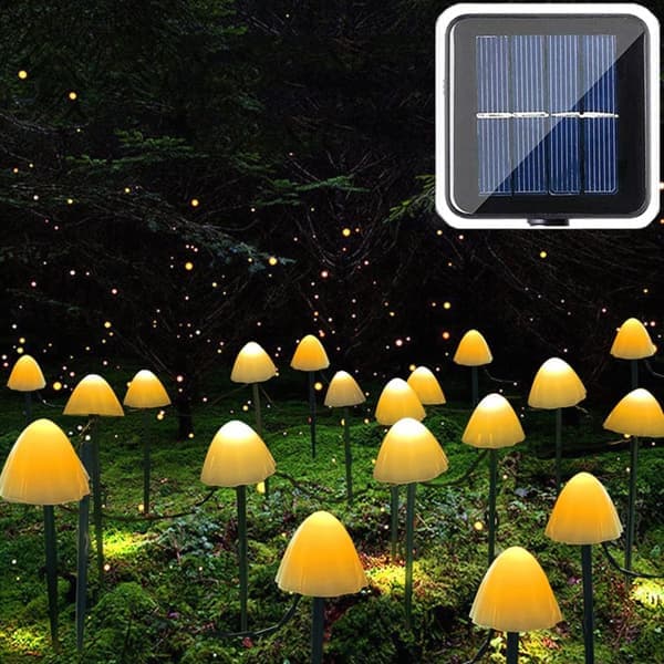 20 LED hage lys med soppdesign 5m solcelle lysslynge 8 moduser Vanntett hagebelysning, Varmhvit