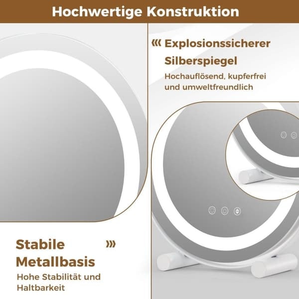 Ø 30 cm Dimbar sminkspegel med belysning, pekknapp & minnesfunktion_NN