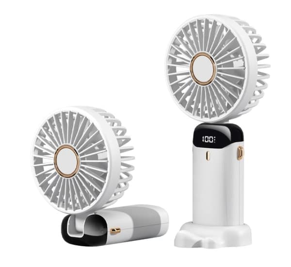 Håndholdt ventilator bærbar lille ventilator digital display foldbar USB-opladning (hvid)