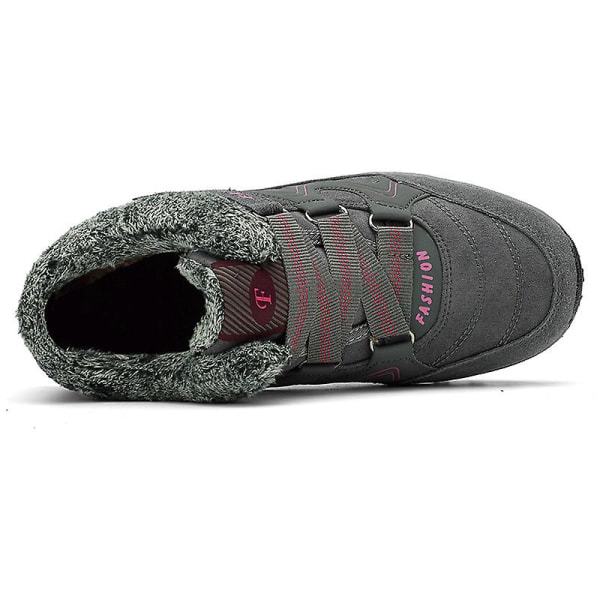 Vedenpitävät naisten lumikengät, slip-on, turkisvuoratut lenkkarit, talviset lämpimät kengät 2K6137 harmaa/punainen 39