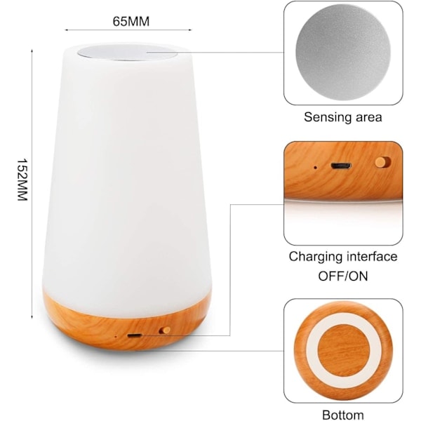 [NT]LED Nattlampe Touchlampe Bordlampe for Soverom Oppladbar Dimbar med Fjernkontroll + RGB Fargeskiftende [Energiklasse A+]