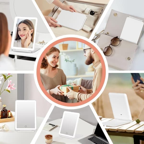 Rechargeable Makeup Mirror with Lighting, 3 Color Modes, Dimmable Touch Screen