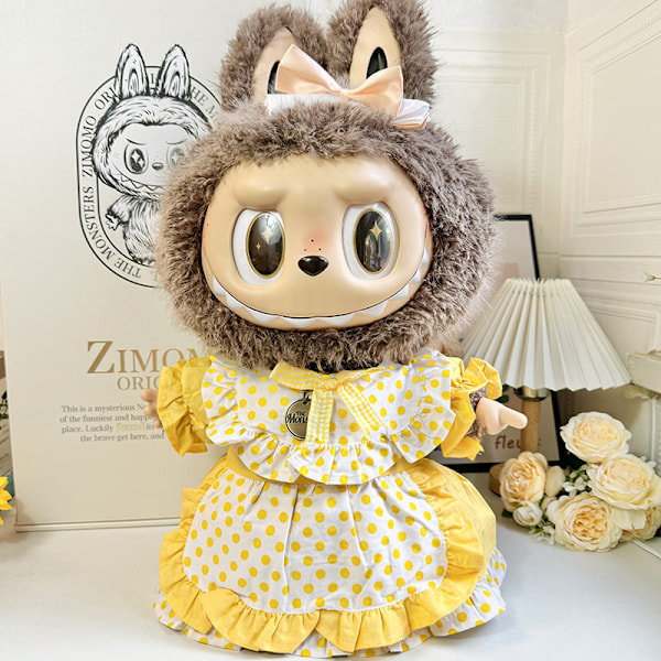 /NC/58cm Zimomo Nukke Vinyyli Labubu Pehmolelu Vaatteet Söpö Mekko Asu Vaatteet Vain Labubu 58cm clothes without doll M spring yellow wave points