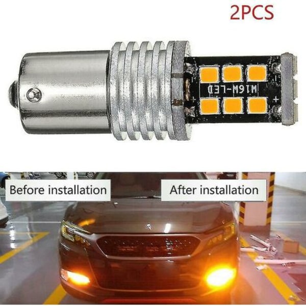2x Amber/Keltainen 1156 Ba15s 2835 15w Auton LED Vilkkupolttimot，HANBING